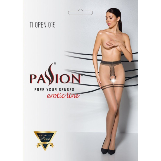 Телесные колготки с открытым доступом, двойная резинка, 20 den Passion Tiopen 015 Beige, 3/4