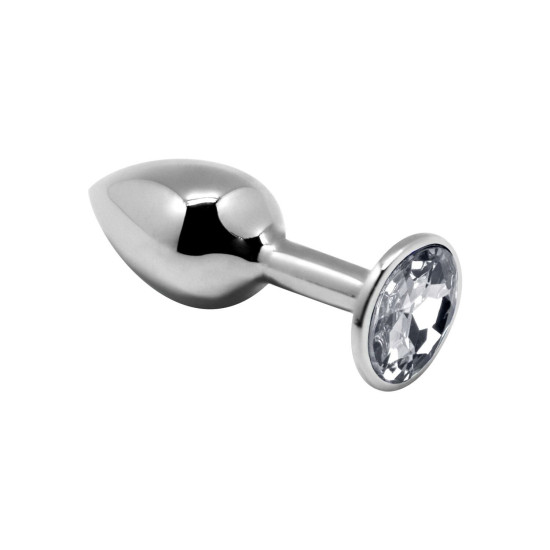 Металлическая анальная пробка с кристаллом, диаметр 3,4 см, длина 8 см Alive Mini Metal Butt Plug White, M
