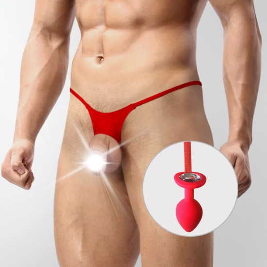 Чоловічі труси з силіконовою анальною пробкою, червоні Art of Sex Joni Panties Red Plug Size, S