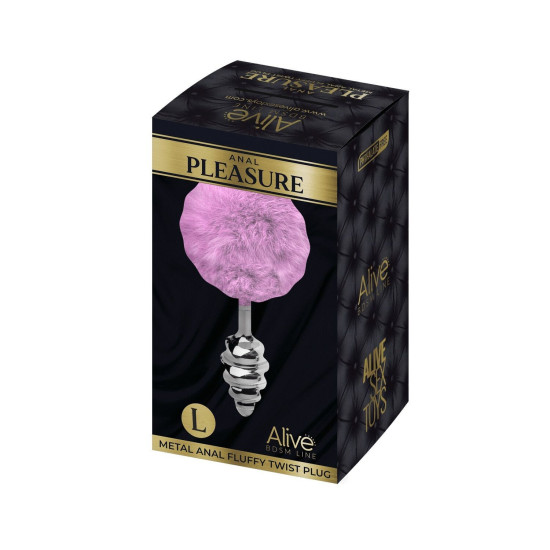 Металева анальна пробка «Кролячий хвостик», фіолетова Alive Fluffly Twist Plug Purple, L