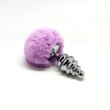 Металева анальна пробка «Кролячий хвостик», фіолетова Alive Fluffly Twist Plug Purple, L