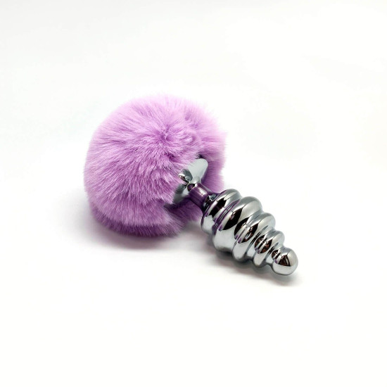 Металева анальна пробка «Кролячий хвостик», фіолетова Alive Fluffly Twist Plug Purple, L