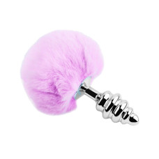 Металева анальна пробка «Кролячий хвостик», фіолетова Alive Fluffly Twist Plug Purple, L
