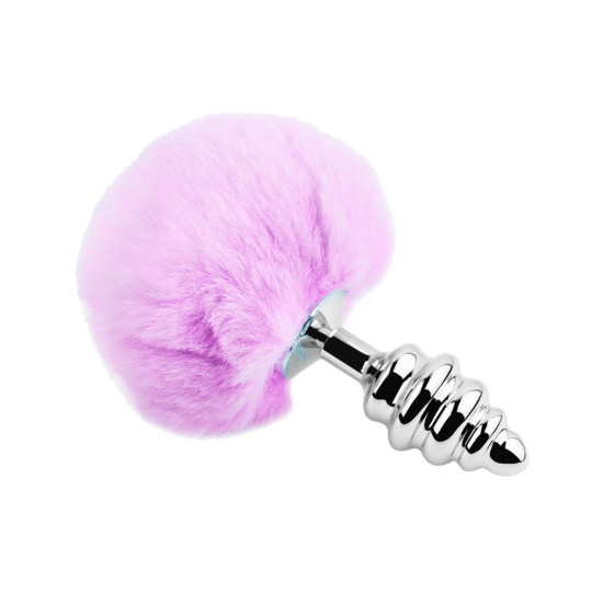 Металева анальна пробка «Кролячий хвостик», фіолетова Alive Fluffly Twist Plug Purple, L