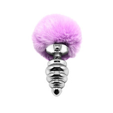 Металева анальна пробка «Кролячий хвостик», фіолетова Alive Fluffly Twist Plug Purple, L