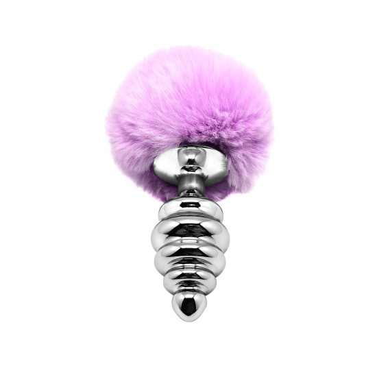 Металева анальна пробка «Кролячий хвостик», фіолетова Alive Fluffly Twist Plug Purple, L