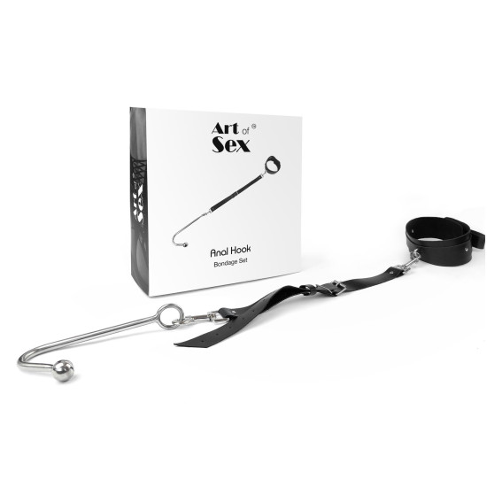 Анальный крюк с ошейником из натуральной кожи, чёрный Art of Sex Anal Hook