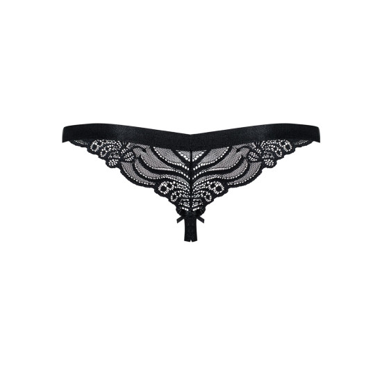 Кружевные танга с доступом, чёрные Obsessive 828-THC-1 Crotchless Thong Black, S/M