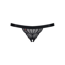 Мереживні танга з доступом, чорні Obsessive 828-THC-1 Crotchless Thong Black, S/M