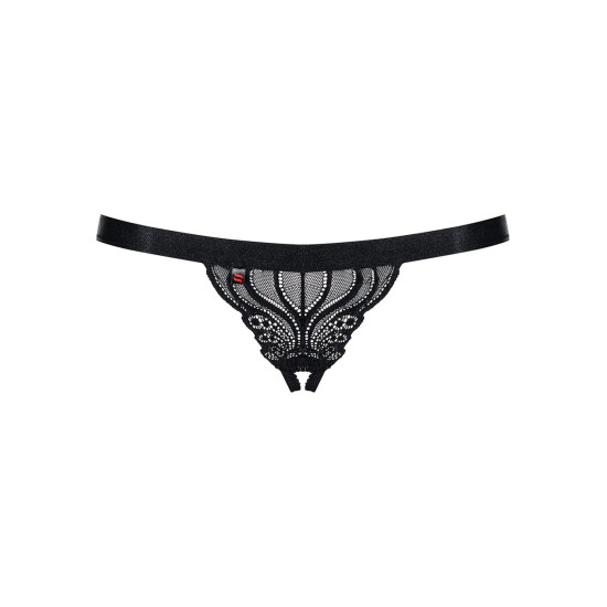 Кружевные танга с доступом, чёрные Obsessive 828-THC-1 Crotchless Thong Black, S/M