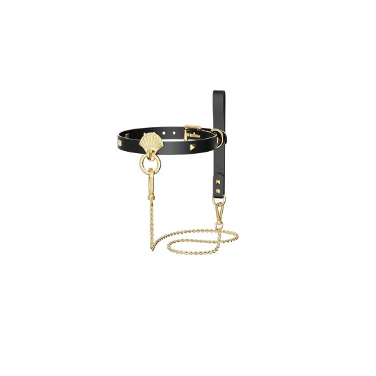 Роскошный кожаный ошейник с поводком, чёрный Zalo Collar & Leash Set Black