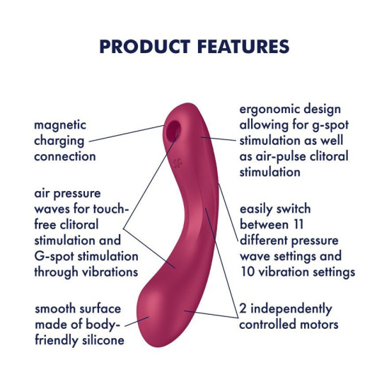 Вакуумний стимулятор з вібрацією, червоний Satisfyer Curvy Trinity 1 Red