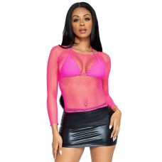 Сетчатый топ с длинным рукавом, неоново-розовый Leg Avenue Long Sleeves T-Shirts Neon Pink, One Size