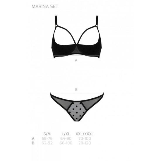 Еротичний комплект з відкритими чашками, чорний Passion Marina Set With Open Bra Black, XXL/XXXL