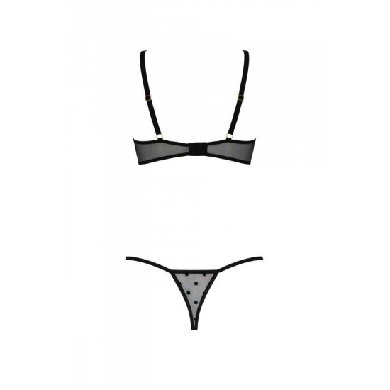 Еротичний комплект з відкритими чашками, чорний Passion Marina Set With Open Bra Black, XXL/XXXL