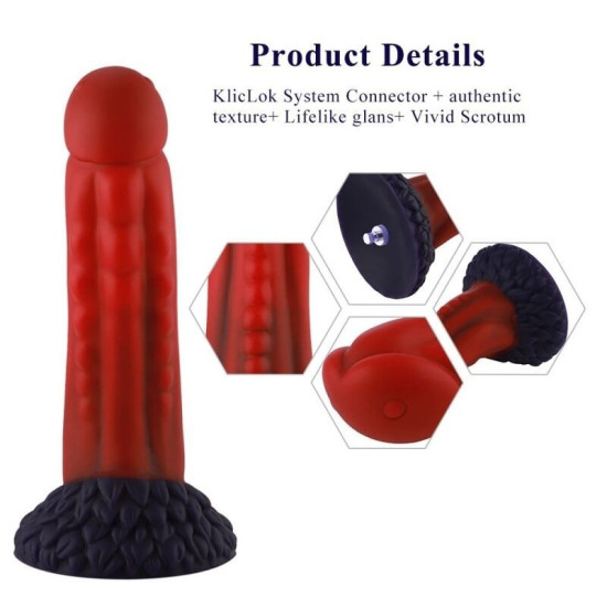 Силіконовий фалоімітатор довжини 21,2 см, червоний Hismith Curved Silicone Dildo Red Monster Series, 8.35»