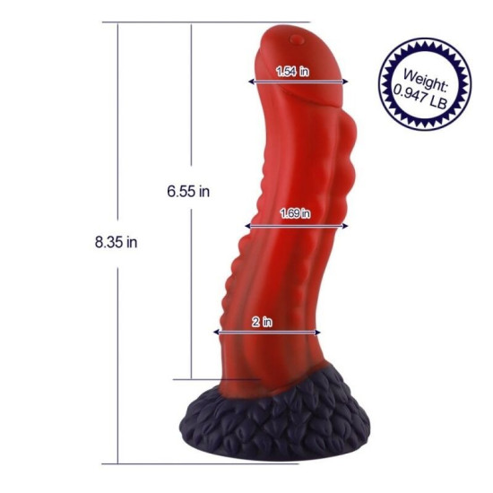 Силіконовий фалоімітатор довжини 21,2 см, червоний Hismith Curved Silicone Dildo Red Monster Series, 8.35»