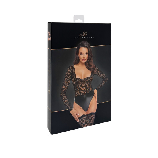 Боди из кружева и материала с мокрым эффектом Noir Handmade F296 Psyche Bodysuit of Lace and Wetlook, M