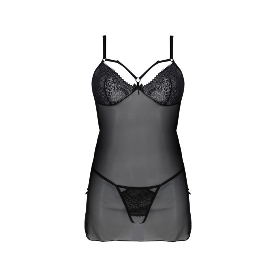 Пеньюар (кружевной лиф со стрепами, трусики в комплекте), чёрный Passion DROSERA CHEMISE black, L/XL