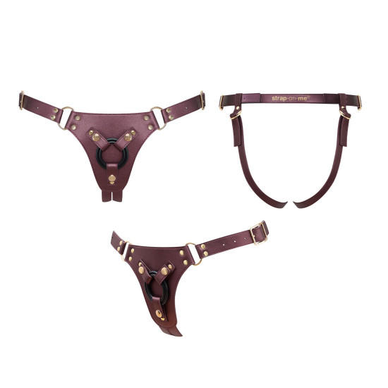 Трусики для страпона, баклажанові Strap-On-Me Leatherette Harness Generous Aubergine, One Size