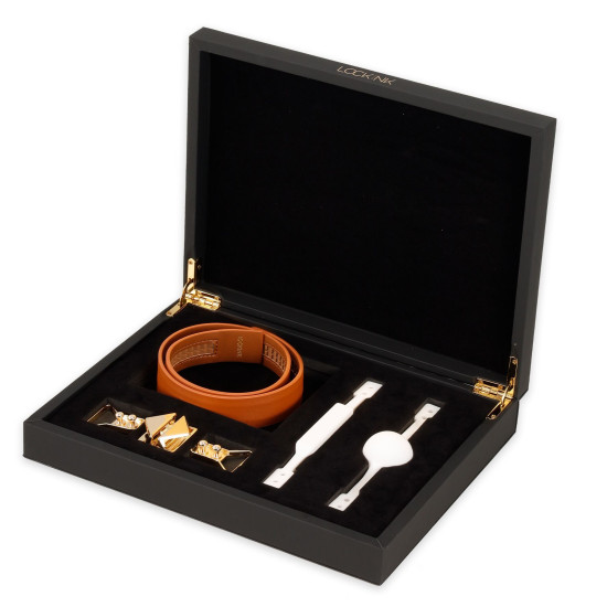 Шкіряний кляп з двома насадками, коричневий Lockink Ball-Gag & Gag-Bite Set Brown