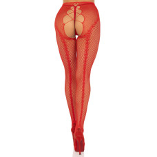 Колготки из сетки с открытой зоной и узором в виде сердец, красные Leg Avenue Crotchless Net Tights with Heart Backseam Red, One Size