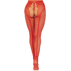 Колготки из сетки с открытой зоной и узором в виде сердец, красные Leg Avenue Crotchless Net Tights with Heart Backseam Red, One Size