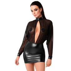 Платье с тюлем, черное Noir Handmade F348 Powerwetlook and Tulle Dress, 5XL