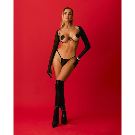 Прикраса на тіло (портупея-бра), чорна Obsessive Lustique Black Harness Bra, S/M/L