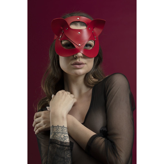 Маска кішечки з натуральної шкіри, червона Feral Feelings Catwoman Mask Red