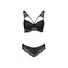 Комплект з еко-шкіри з мереживом (бра і трусики), чорний Passion Loona Set, XXL/XXXL