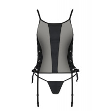 Сетчатый корсет из экокожи с люверсами и съёмными пажами Passion Malwia Corset Black, 4XL/5XL