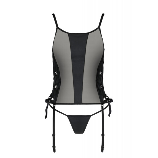 Сетчатый корсет из экокожи с люверсами и съёмными пажами Passion Malwia Corset Black, 4XL/5XL