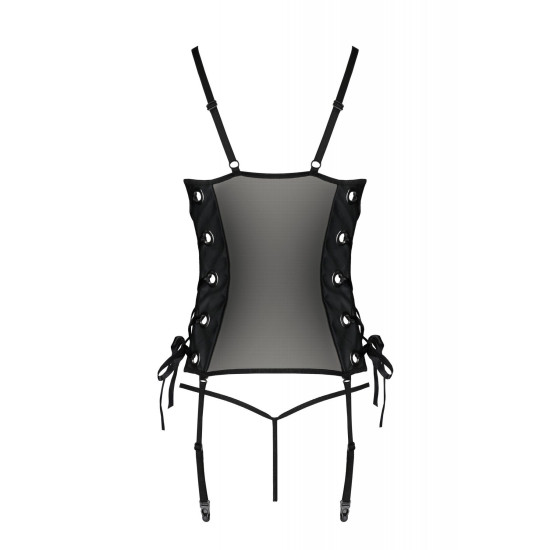 Сетчатый корсет из экокожи с люверсами и съёмными пажами Passion Malwia Corset Black, 4XL/5XL