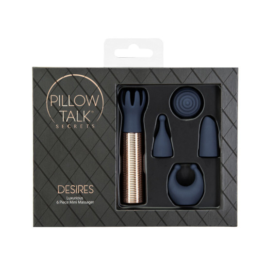 Вібромасажер, синій Pillow Talk Secrets Desires 6-Piece Mini Massager Set - Navy