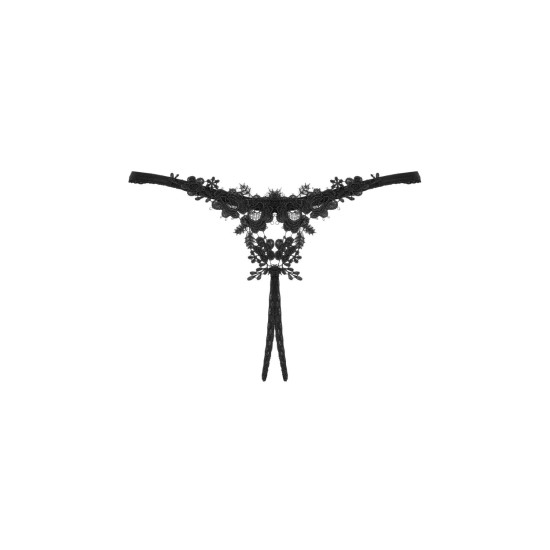 Прозрачные стринги с открытым доступом к промежности, черные Obsessive Celia Noir Crotchless Thong, XL/2XL