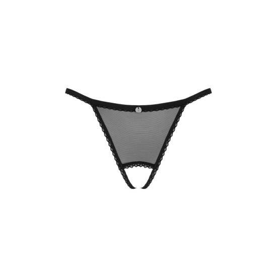 Прозрачные стринги с открытым доступом к промежности, черные Obsessive Celia Noir Crotchless Thong, XL/2XL