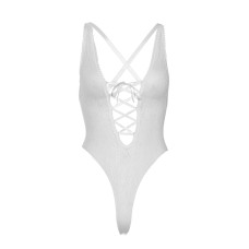 Кружевное боди со шнуровкой на груди, белое Leg Avenue Floral Lace Thong Teddy White, One Size