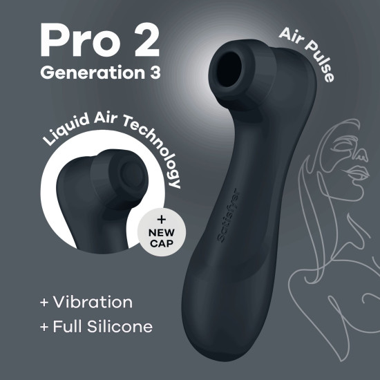 Вакуумный клиторальный стимулятор, тёмно-серый Satisfyer Pro 2 Generation 3 with Liquid Air Dark Grey
