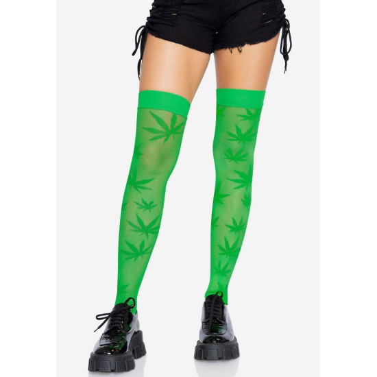 Панчохи з малюнком, зелені Leg Avenue 420 Net Thigh Highs Green