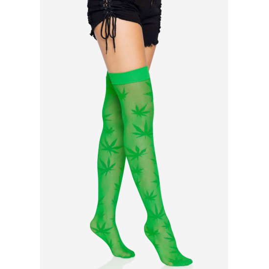 Панчохи з малюнком, зелені Leg Avenue 420 Net Thigh Highs Green