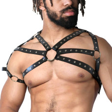 Чоловіча портупея з натуральної шкіри, чорна Art of Sex Ares Black, L-2XL