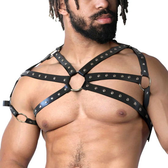 Чоловіча портупея з натуральної шкіри, чорна Art of Sex Ares Black, L-2XL