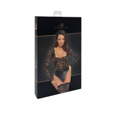 Боди из кружева и материала с мокрым эффектом Noir Handmade F296 Psyche Bodysuit of Lace and Wetlook, S