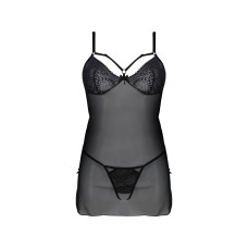 Пеньюар (мереживний ліф зі стрепами, трусики в комплекті), чорний Passion DROSERA CHEMISE black, S/M