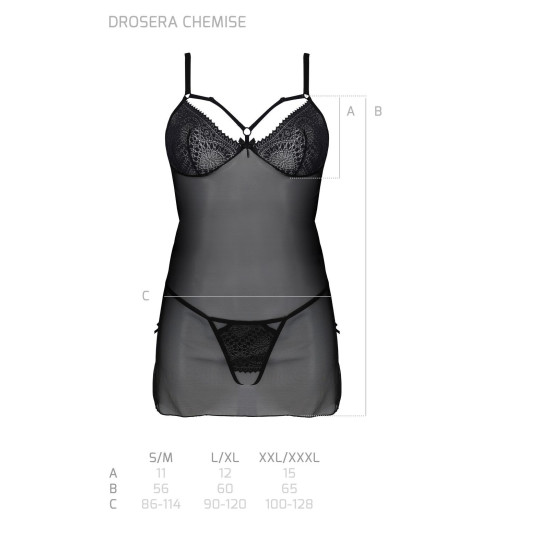Пеньюар (мереживний ліф зі стрепами, трусики в комплекті), чорний Passion DROSERA CHEMISE black, S/M