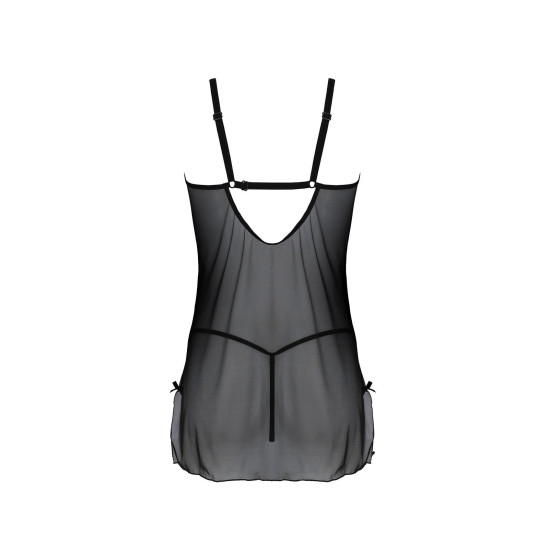 Пеньюар (мереживний ліф зі стрепами, трусики в комплекті), чорний Passion DROSERA CHEMISE black, S/M