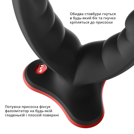 Подвійний фалоімітатор з гнучкими стовбурами і присоскою, чорний Fun Factory Ryde Black