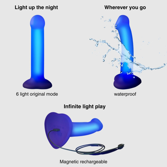 Світиться дилдо, фіолетовий Strap-On-Me Glow-LED Dildo Purple, M