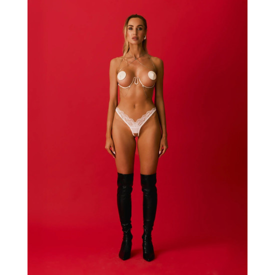 Украшение на тело (портупея-бра), белое Obsessive Lustique White Harness Bra, S/M/L